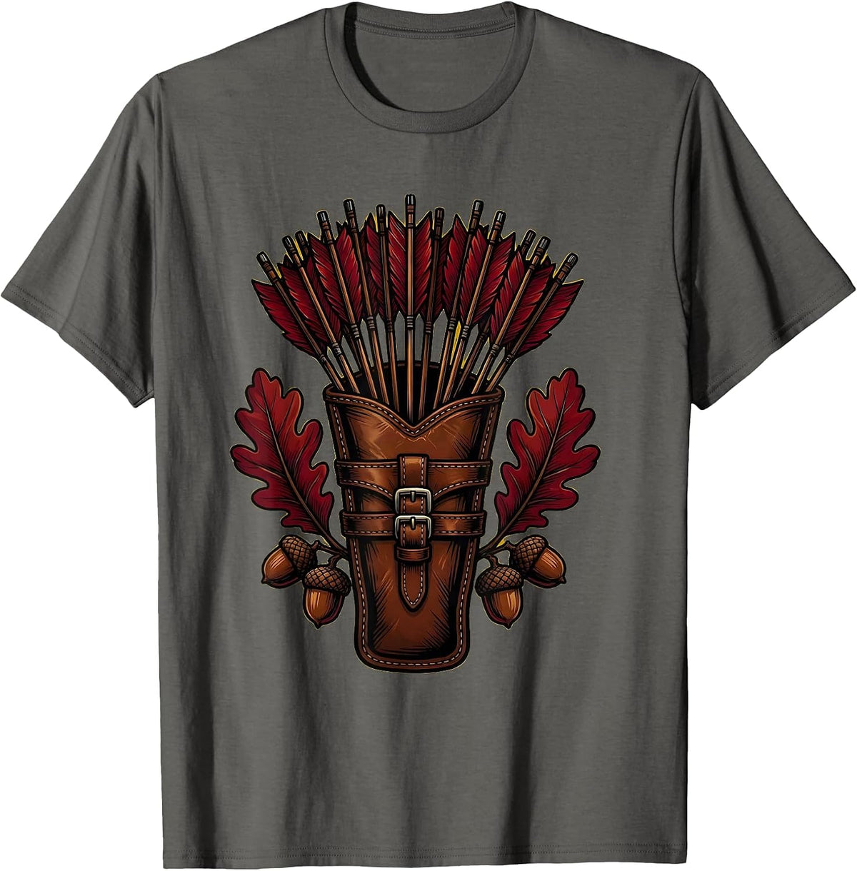 Hunting Arrows Leather Quiver Illustration T-Shirt - Asphalt Grey