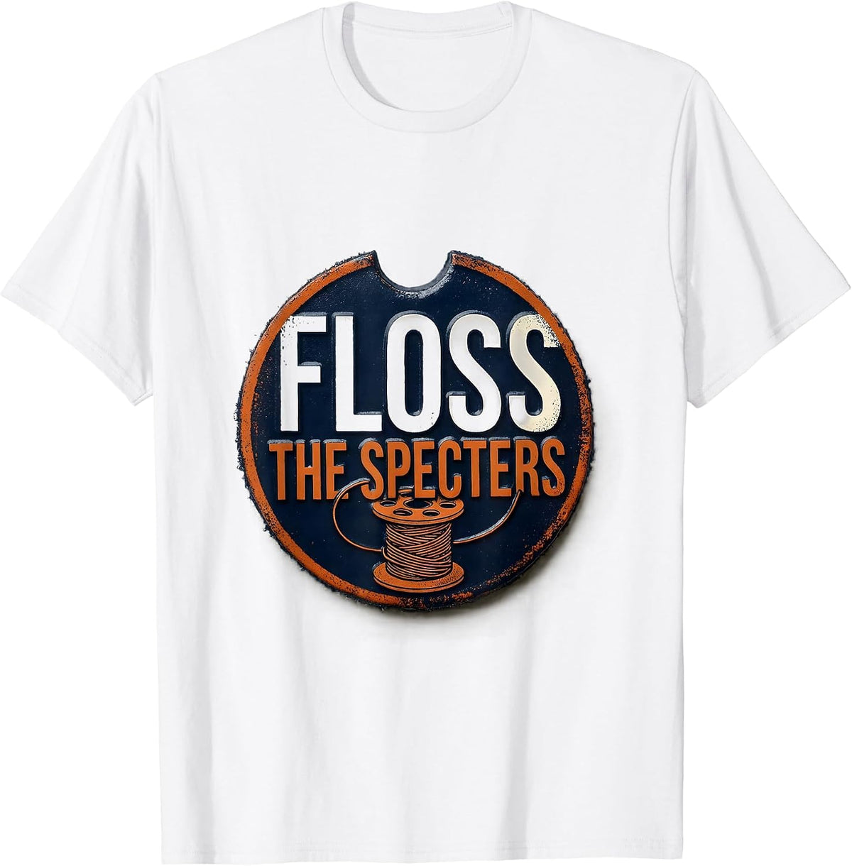 Men's Floss the Specters Rubber Stamp Halloween Dental Humor T-Shirt - White