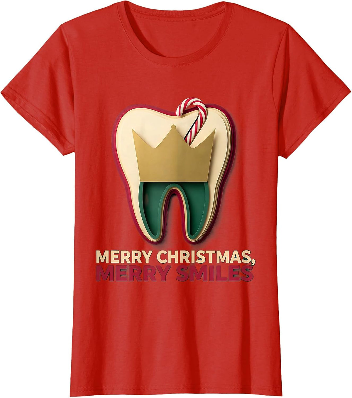 Women's Merry Christmas, Merry Smiles Funny Dental Christmas Dentist T-Shirt - Red