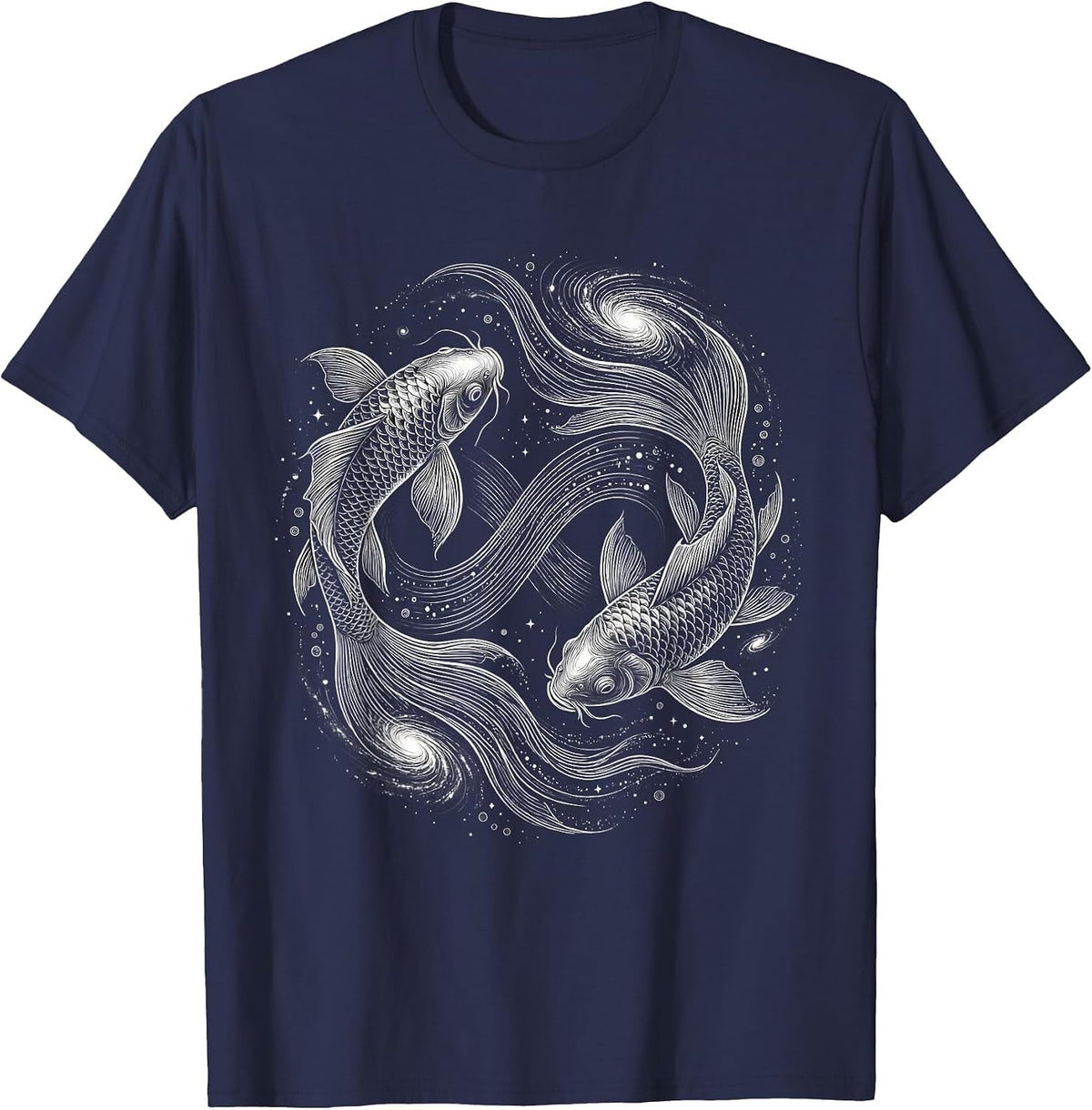 Autism Awareness Koi Fish Galaxy Swirl Design T-Shirt - Navy Blue