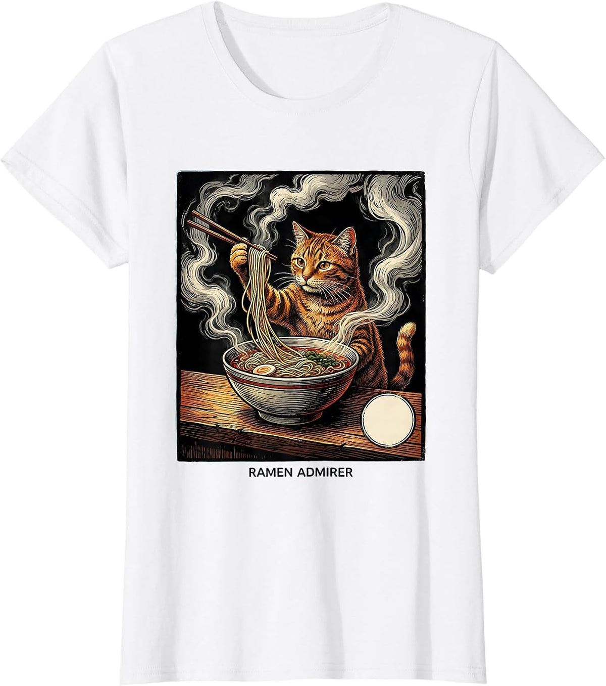 Women's Ramen Admirer Funny Cat Ramen Japanese Anime Kawaii Gifts T-Shirt - White