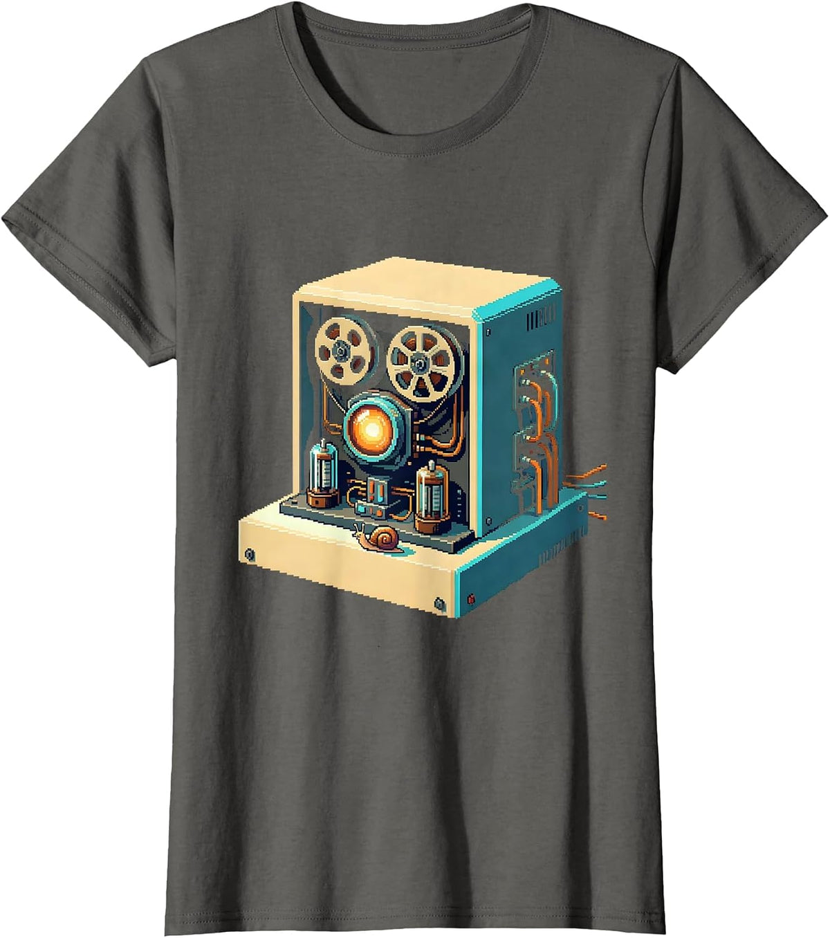 Women's Pixel-Art Vintage Computer Aging Humor T-Shirt - Asphalt Grey