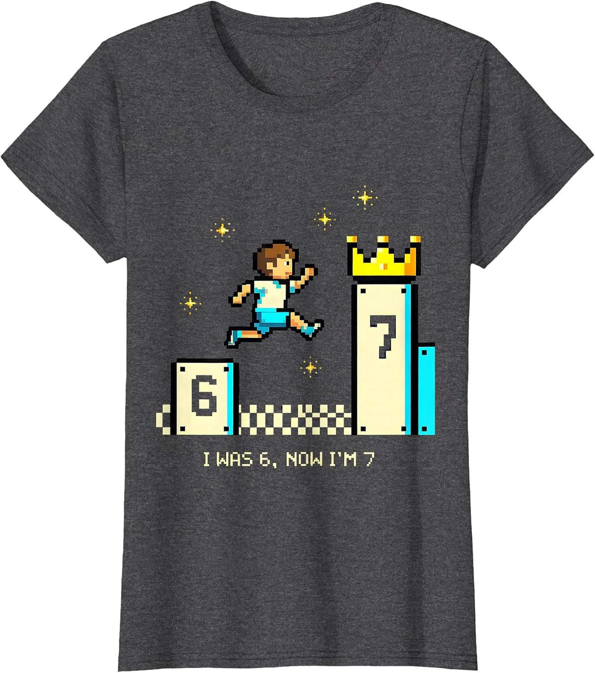 Women's I Was 6 Now I'm 7 Pixel Art 7th Birthday Kids Gift T-Shirt - Dark Heather Grey