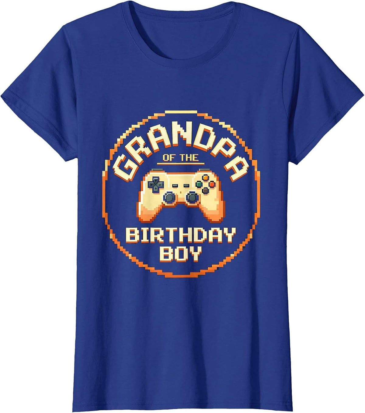 Women's Grandpa of the Birthday Boy Pixel Art Gamer Family Matching T-Shirt - Royal Blue