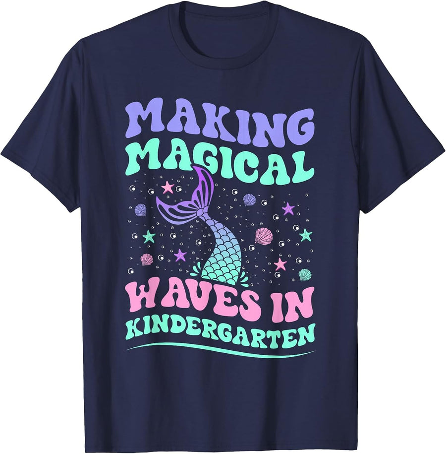 Making Magical Waves in Kindergarten Back to School Mermaid T-Shirt - Navy Blue