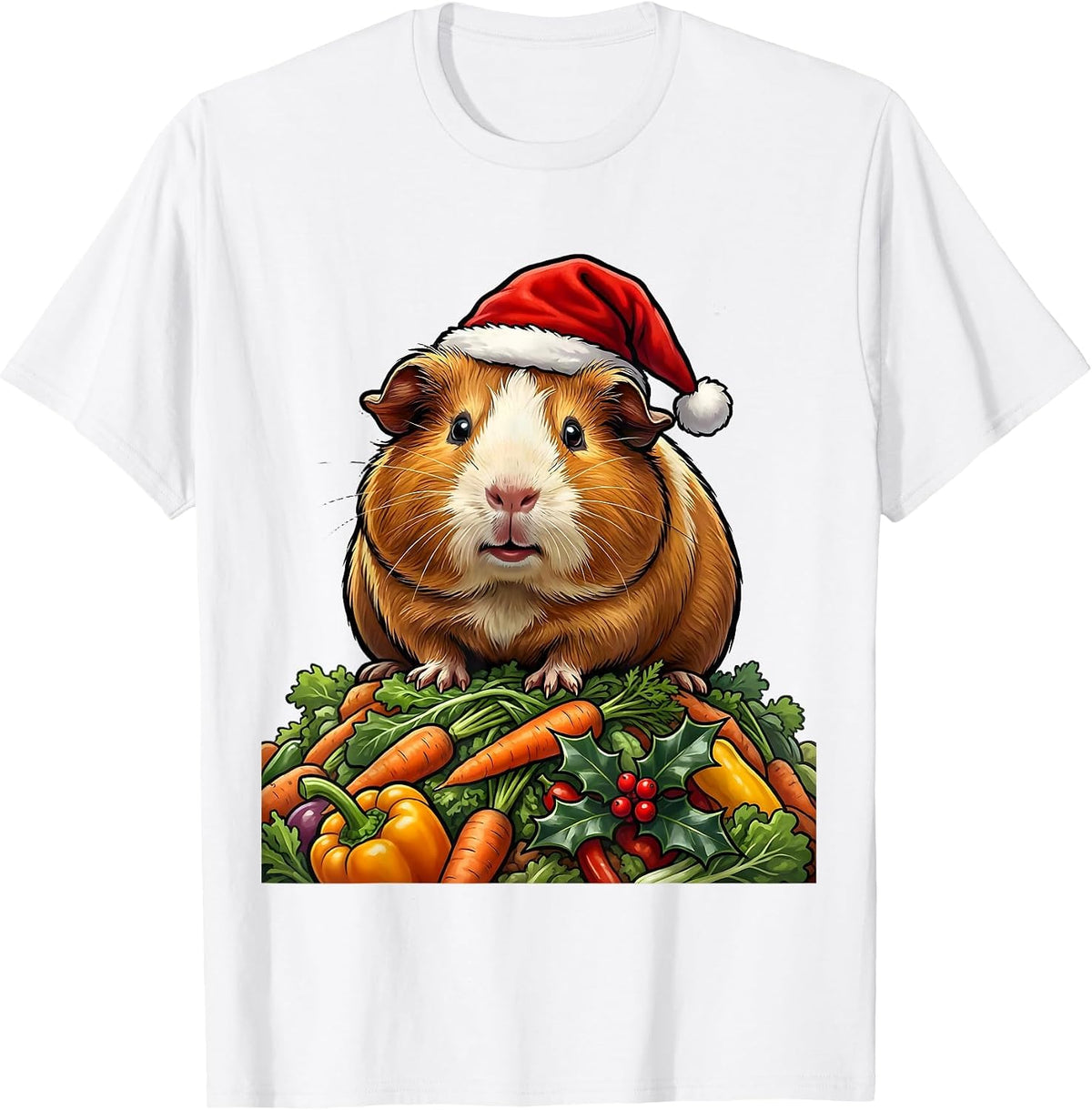Guinea Pig Santa Hat Cartoon Pet Lover Christmas T-Shirt - White
