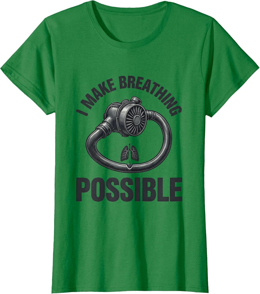 Women's I Make Breathing Possible Funny Respiratory Therapist RT T-Shirt - Kelly Green