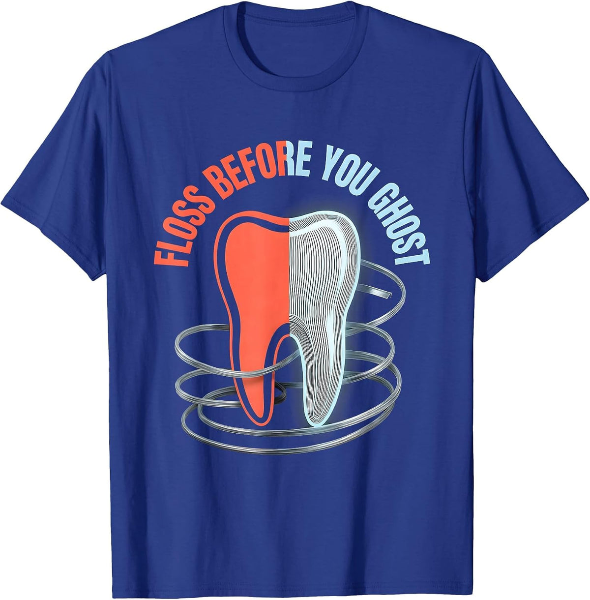 Men's Floss Before You Ghost Dental Halloween Design T-Shirt - Royal Blue