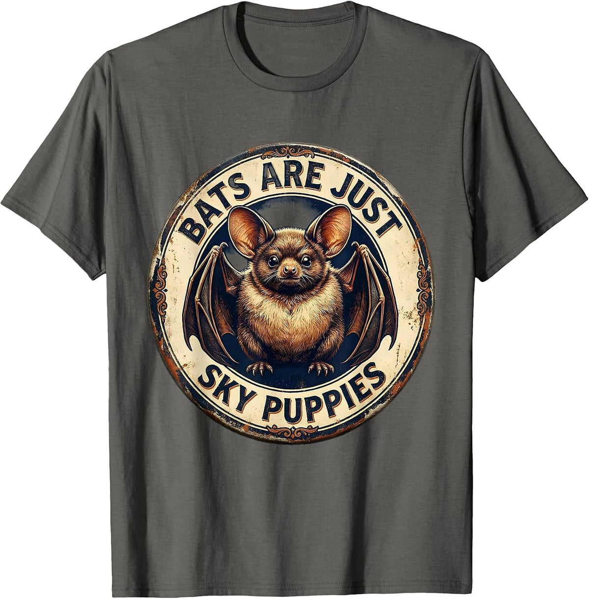 Bats Are Just Sky Puppies Vintage Bat Lover Halloween Humor T-Shirt - Asphalt Grey