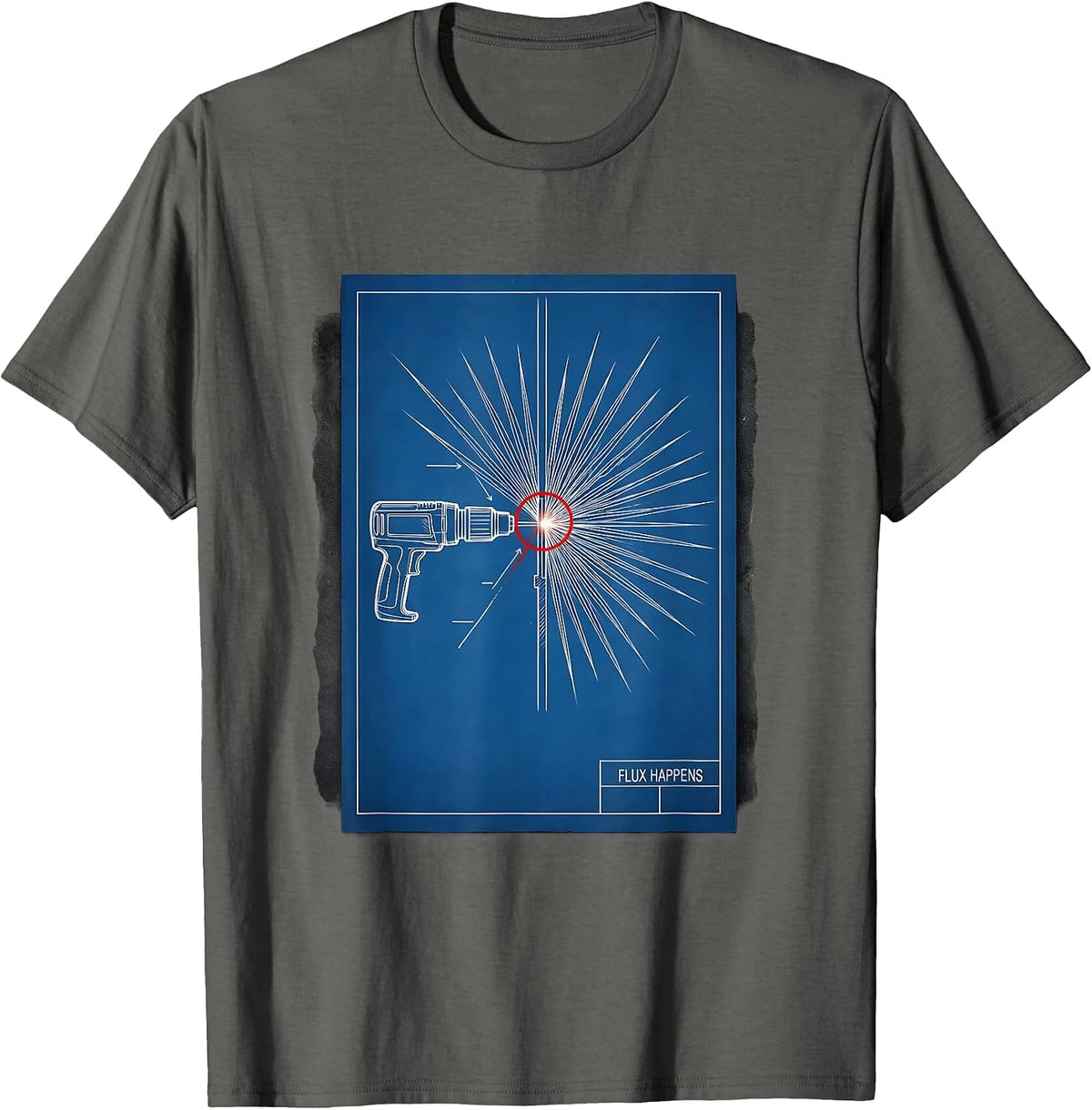 Men's Flux Happens Technical Blueprint Welder Metal Fabricator T-Shirt - Asphalt Grey