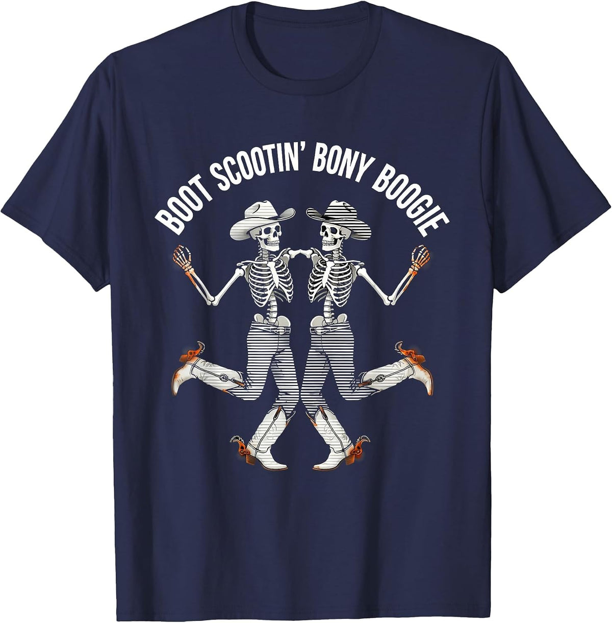 Boot Scootin' Bony Boogie Halloween Dance Design T-Shirt - Navy Blue