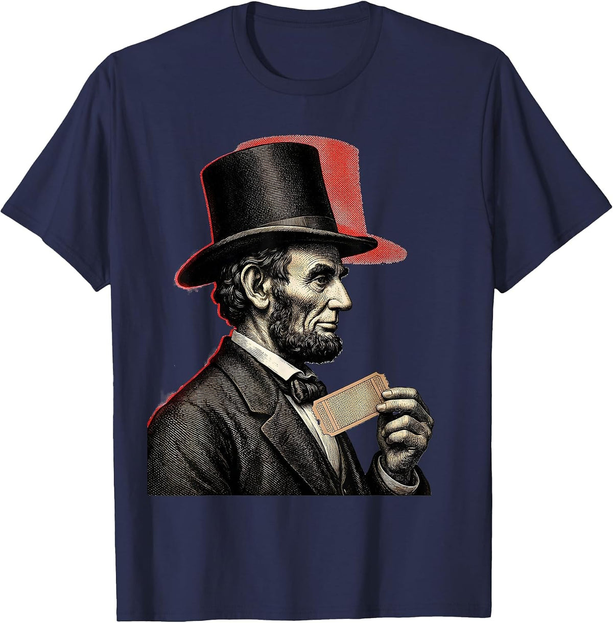 Men's Lincoln Bust Engraved Hatching Dark Humor History Buff T-Shirt - Navy Blue