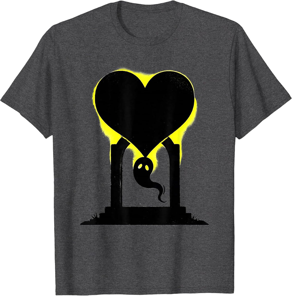 Men's Heart Gravestone Stencil Kawaii Pastel Goth Teen T-Shirt - Dark Heather Grey