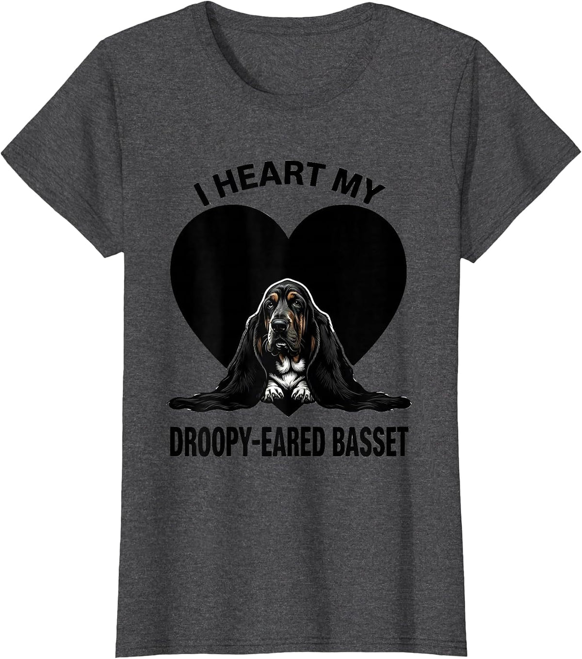 Women's I Heart My Droopy-Eared Basset Funny Basset Hound Pet Lover T-Shirt - Dark Heather Grey