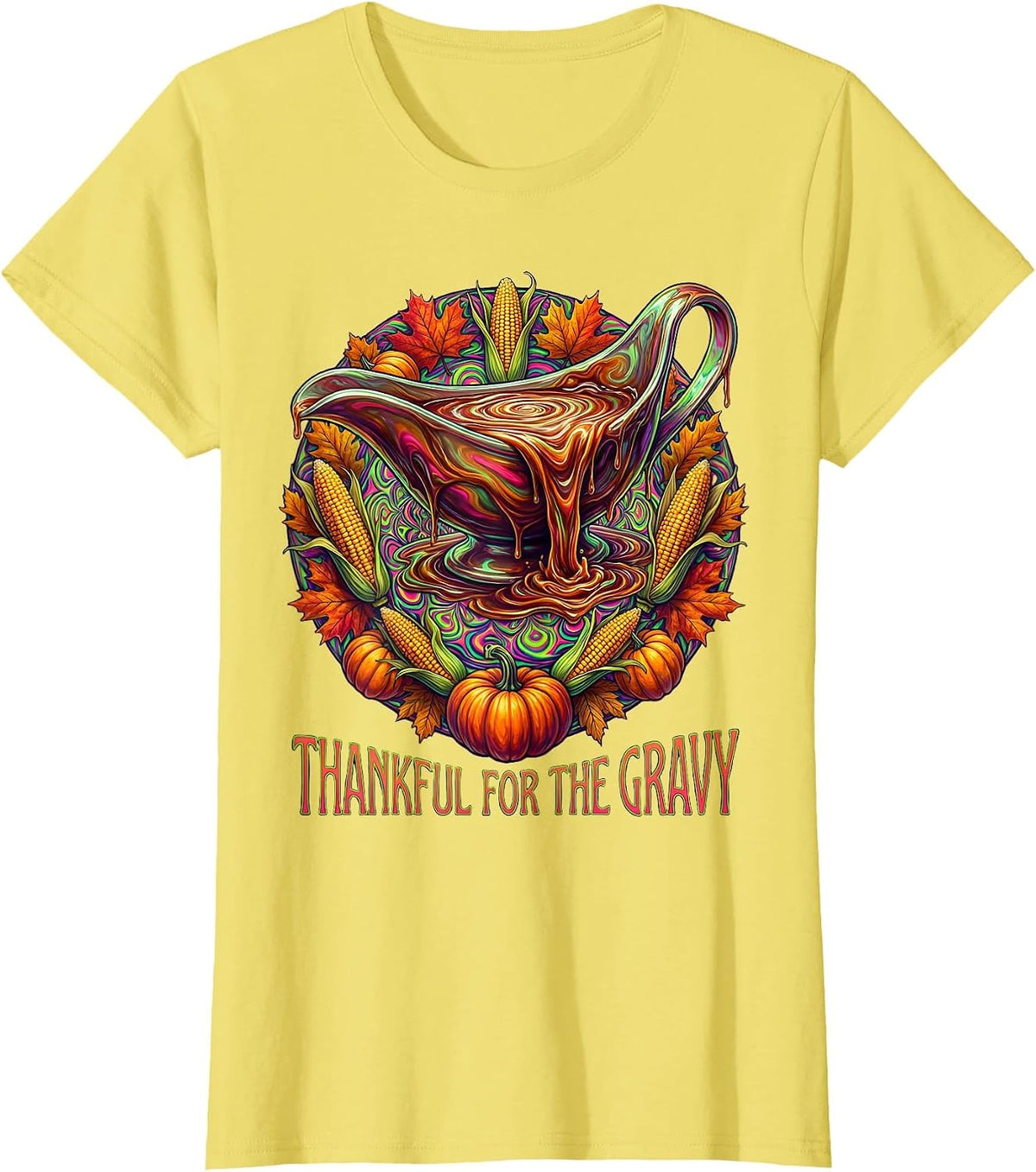 Thankful for the Gravy Thanksgiving Design T-Shirt - Lemon Yellow