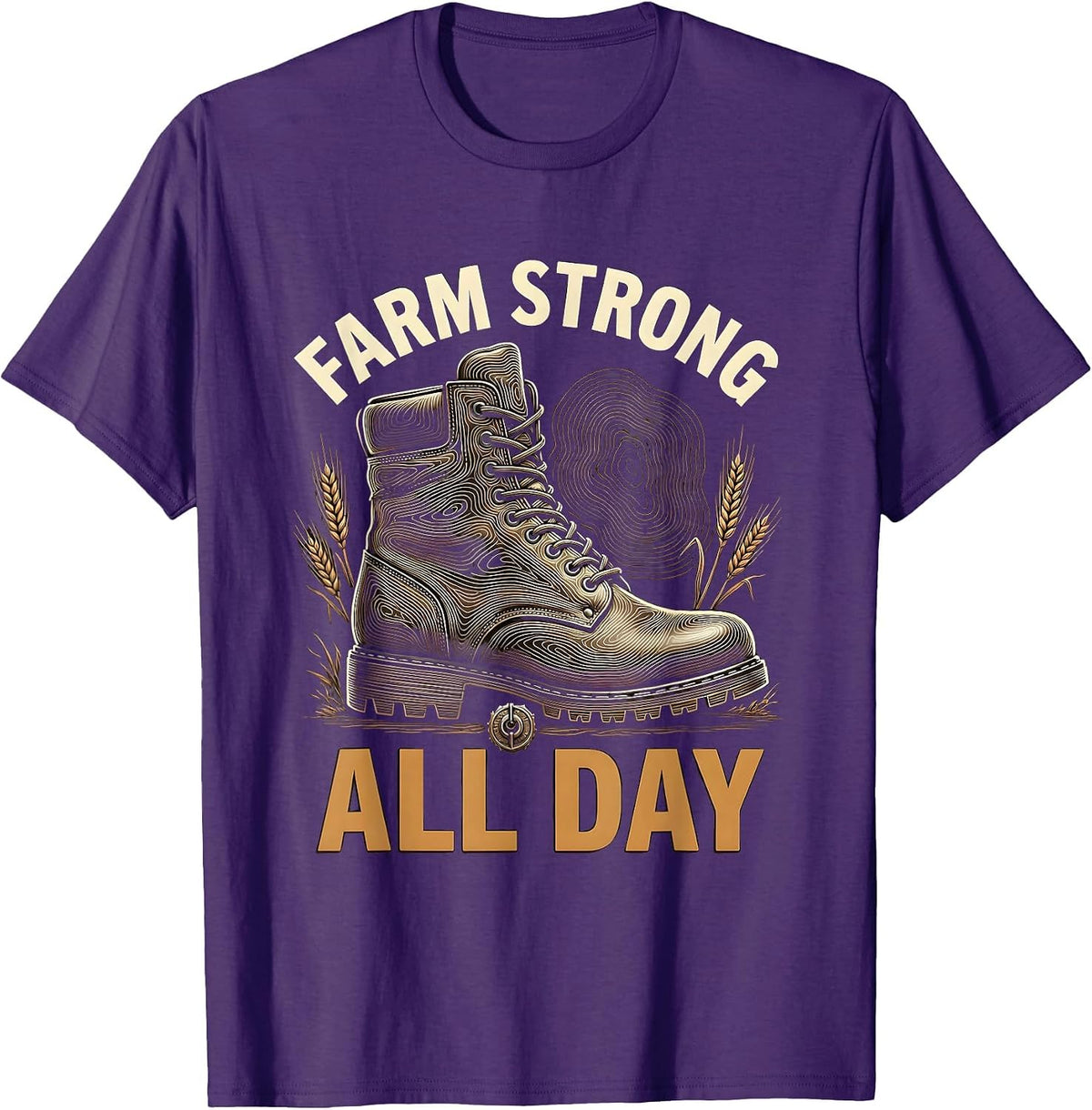 Men's Farm Strong All Day Country Life Design T-Shirt - Purple