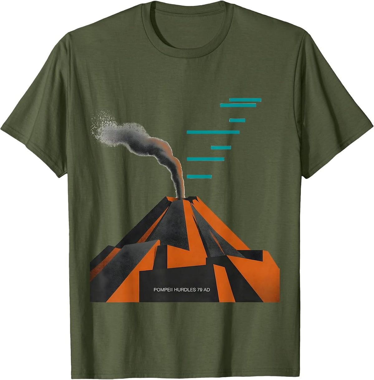 Men's Pompeii Hurdles 79 AD Midcentury Modern Volcano History T-Shirt - Olive Green