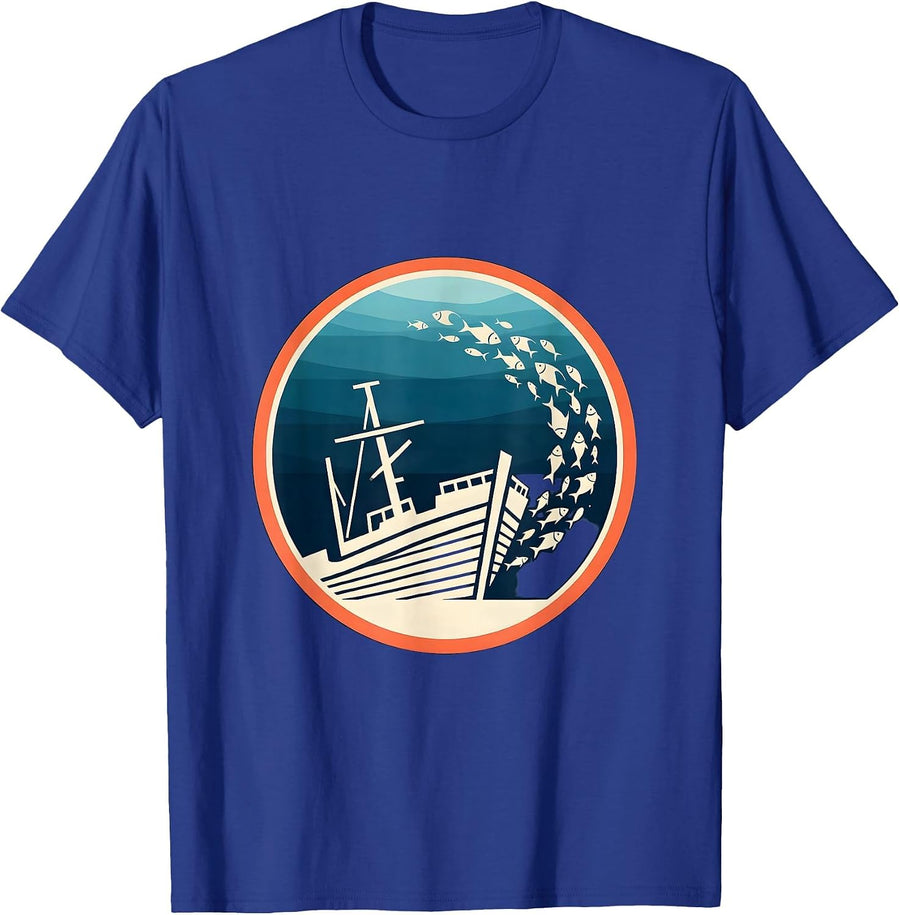 Tropical Fish Sunken Ship Hawaiian Ocean Design T-Shirt - Royal Blue