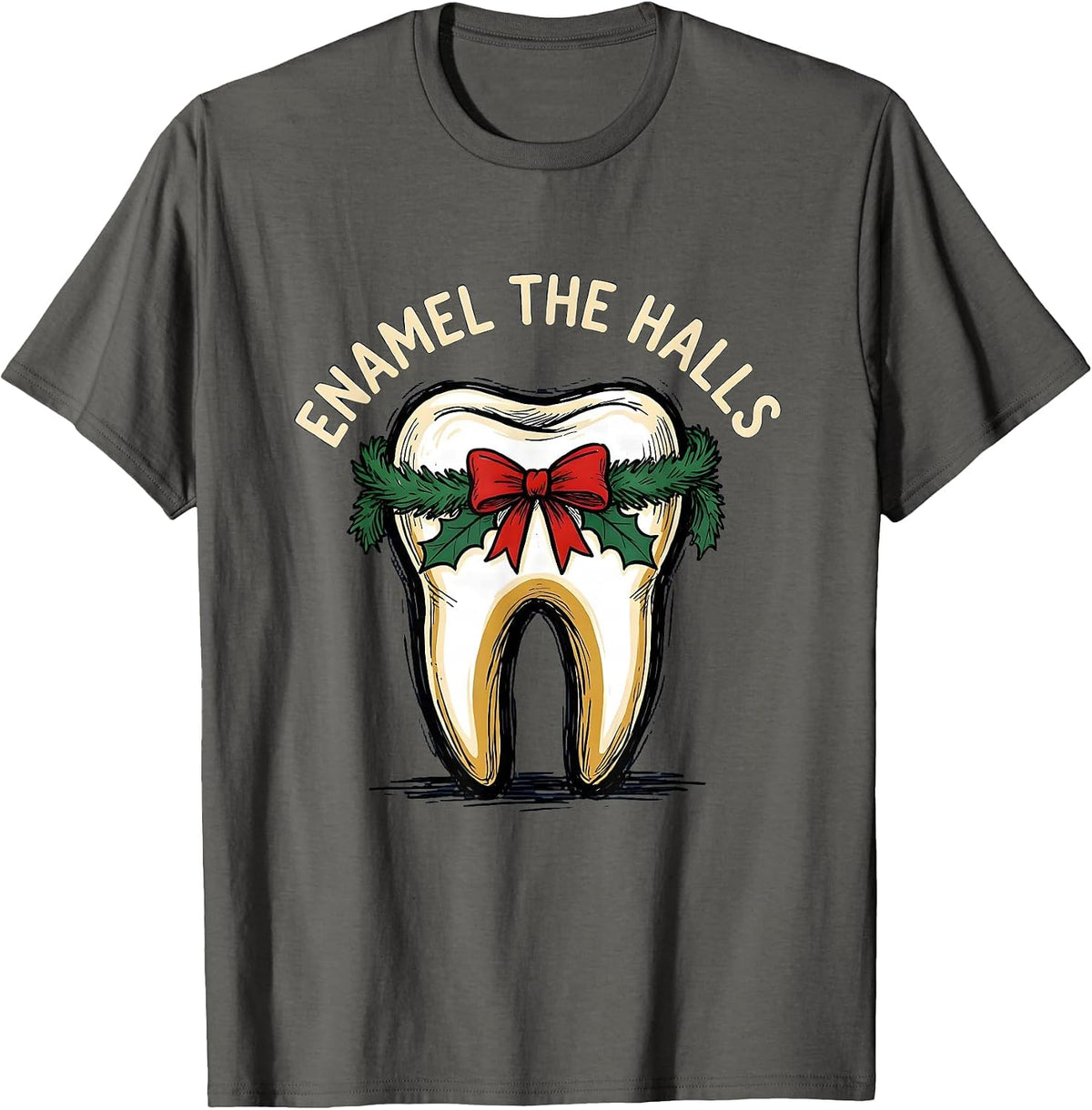 Men's Enamel the Halls Funny Dental Christmas Dentist Dental T-Shirt - Asphalt Grey