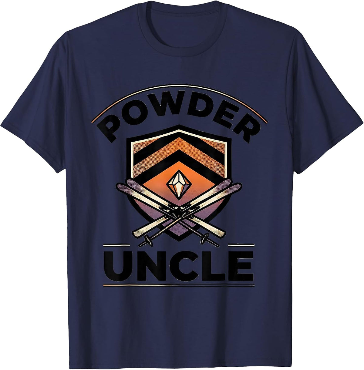 Men's Powder Uncle Funny Ski Snowboarder Ski Dad Gift T-Shirt - Navy Blue