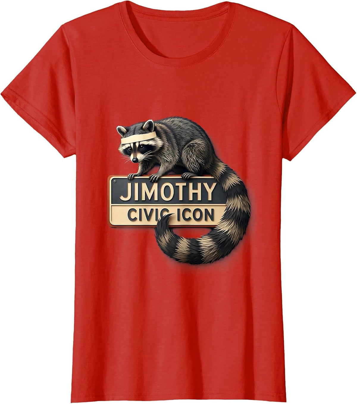 Jimothy Civic Icon Funny Raccoon Meme Trash Panda Wildlife T-Shirt - Red