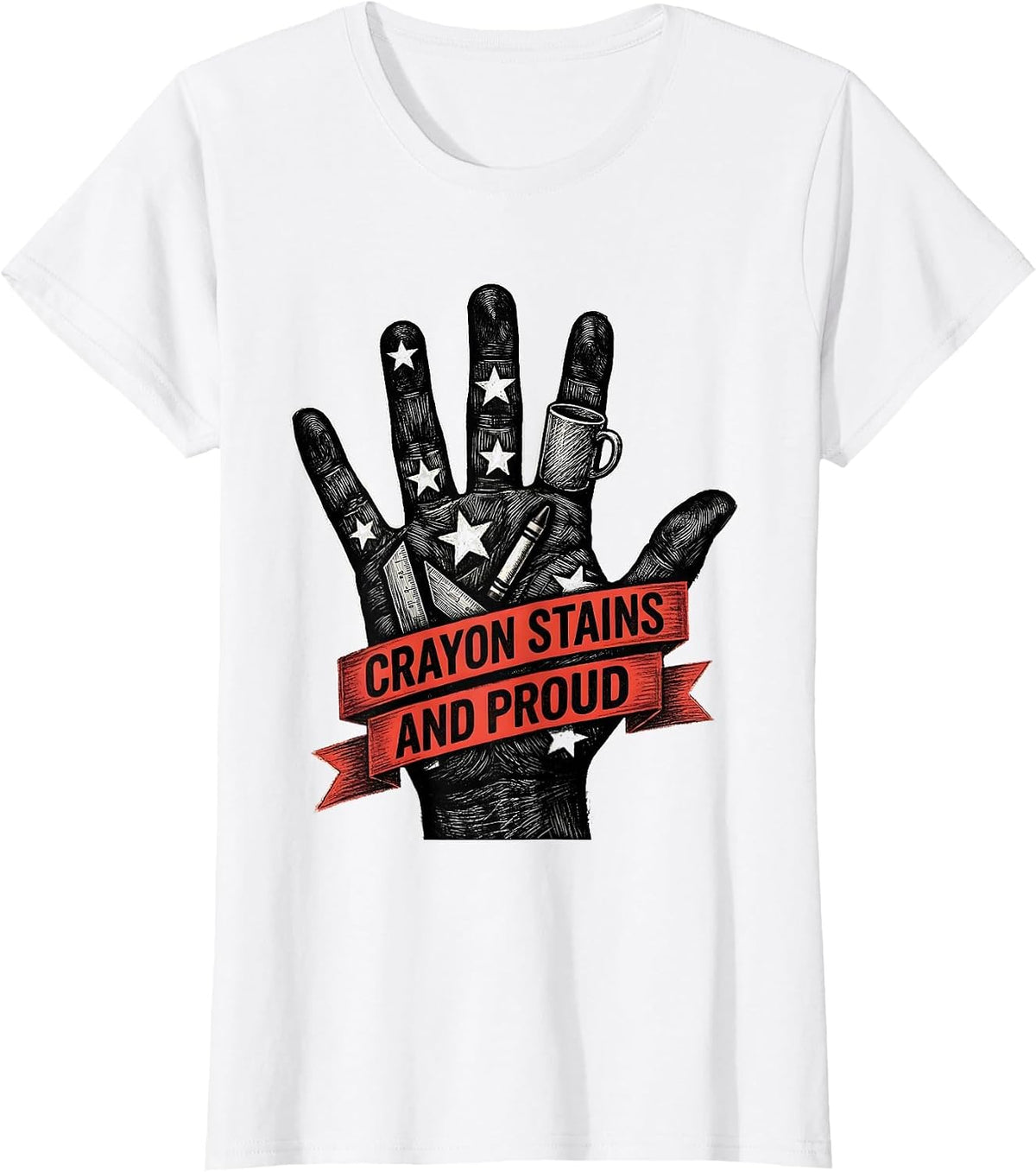 Women's Crayon Stains And Proud Kindergarten Teacher T-Shirt - White