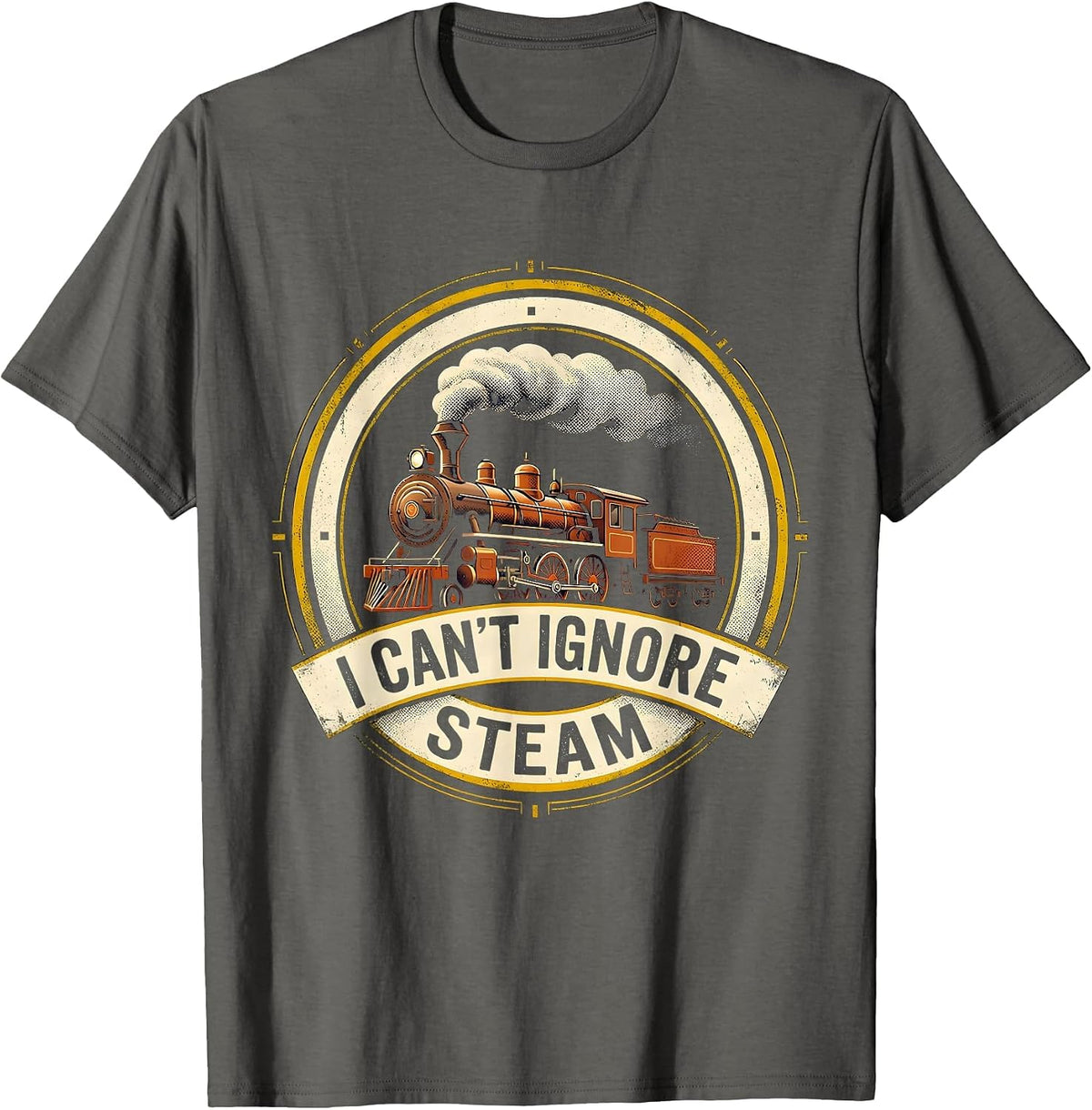 Men's I Can't Ignore Steam Vintage Steam Locomotive Train T-Shirt - Asphalt Grey