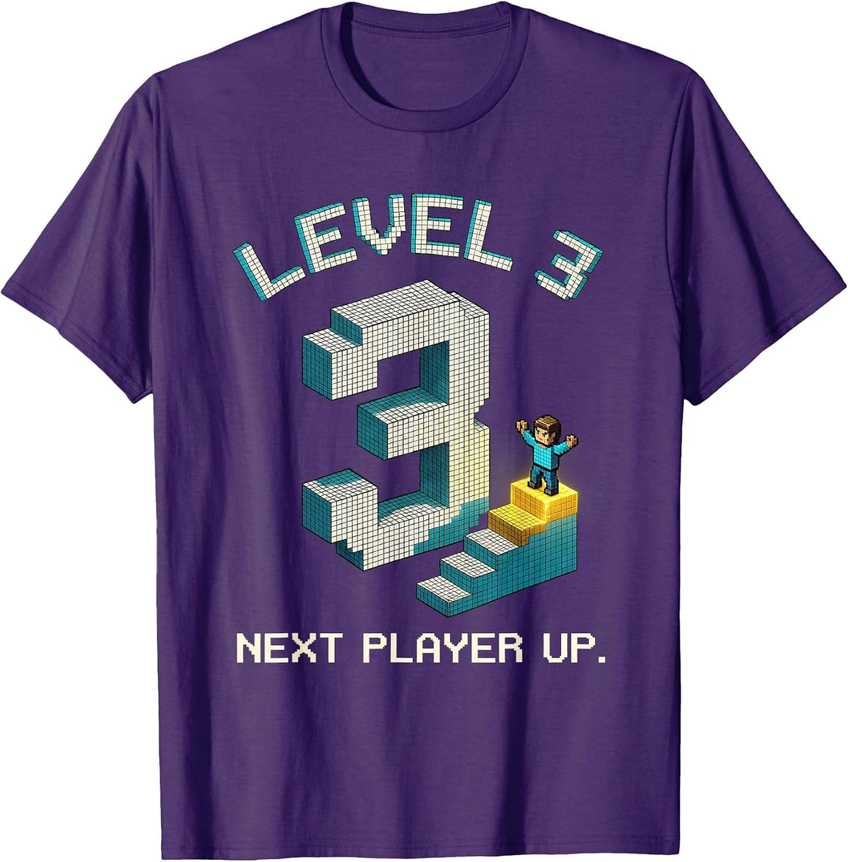 Men's Level 3 Next Player Up Pixel Gamer Birthday Boy T-Shirt - Purple