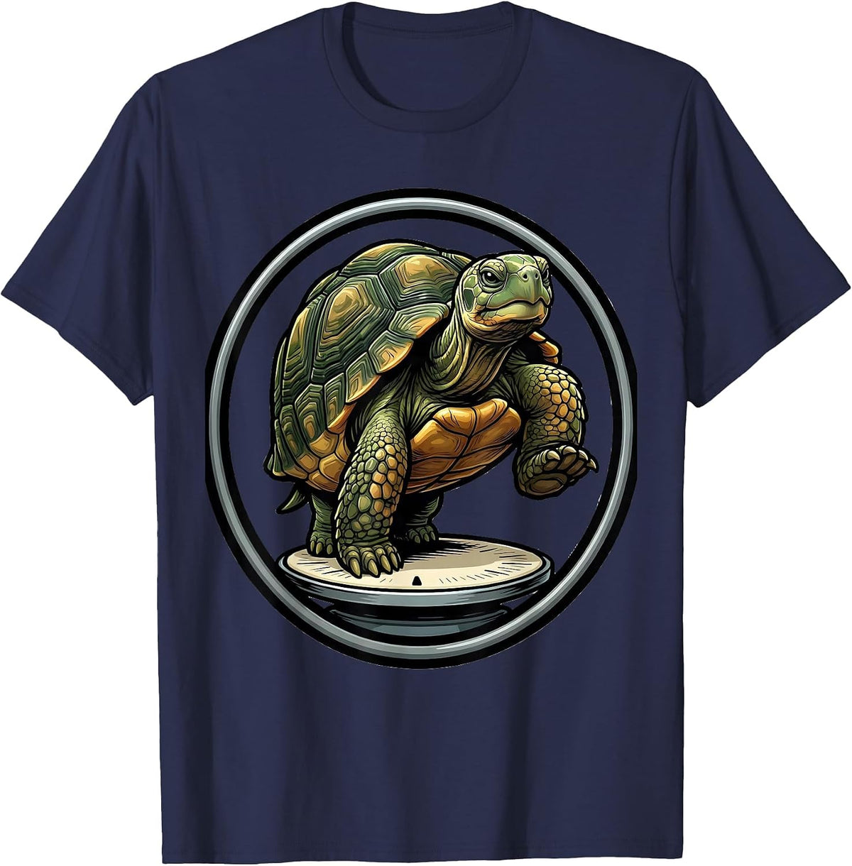 Sealed Tortoise Badge Cartoon Turtle Lover Humor T-Shirt - Navy Blue