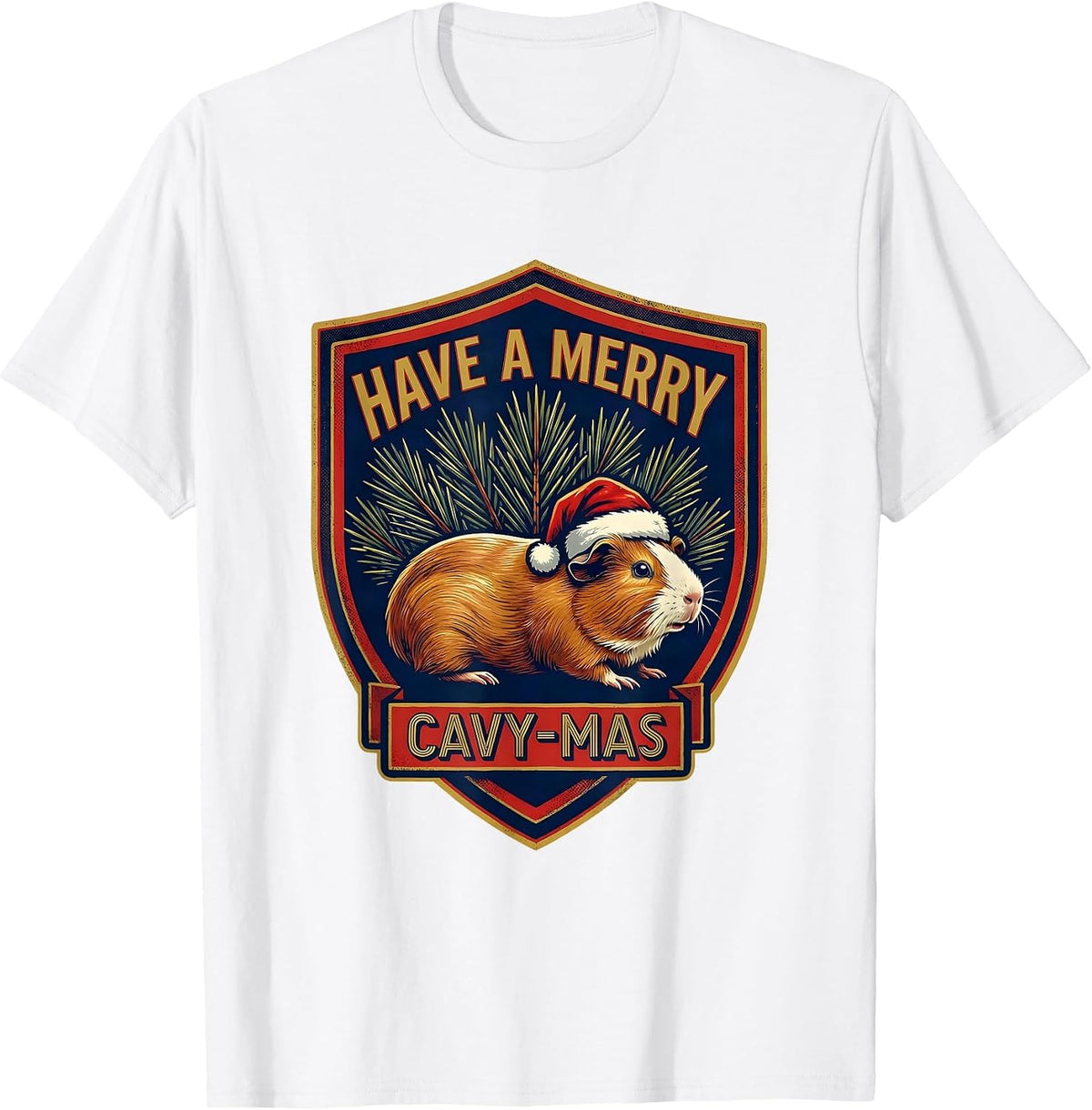 Men's Have A Merry Cavy-mas Funny Guinea Pig Christmas Santa Hat T-Shirt - White