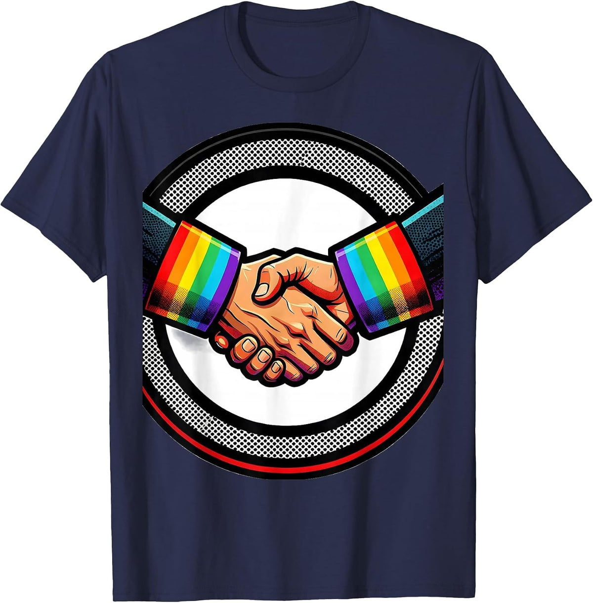 Men's Rainbow Pride Clasped Hands Unity Design T-Shirt - Navy Blue