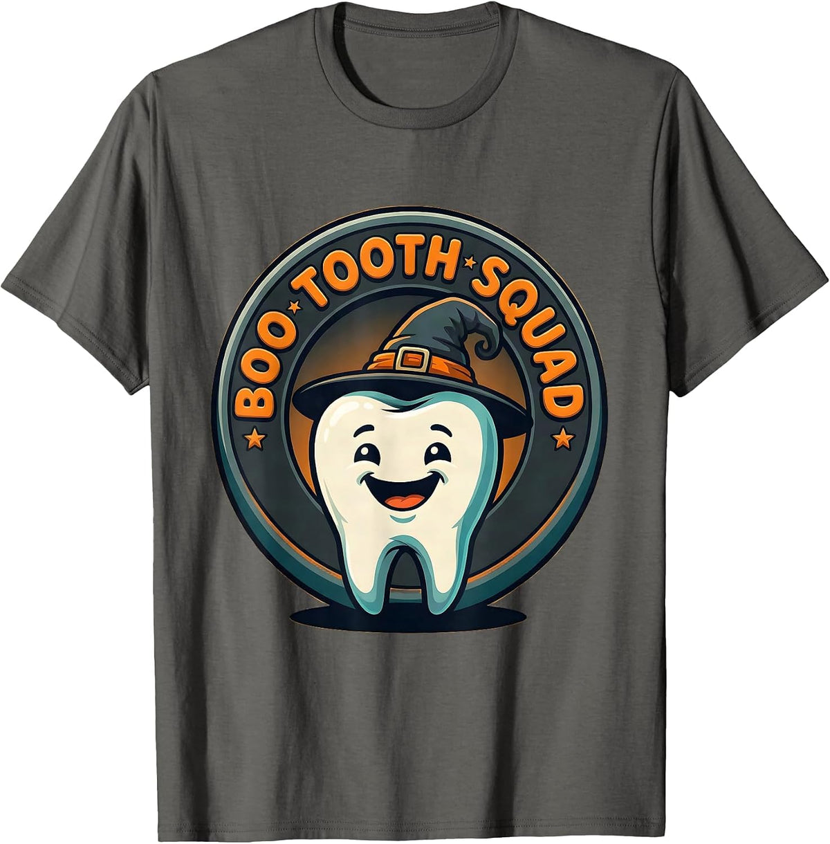 Men's Boo Tooth Squad Cartoon Halloween Dentist Dental Team Humor T-Shirt - Asphalt Grey