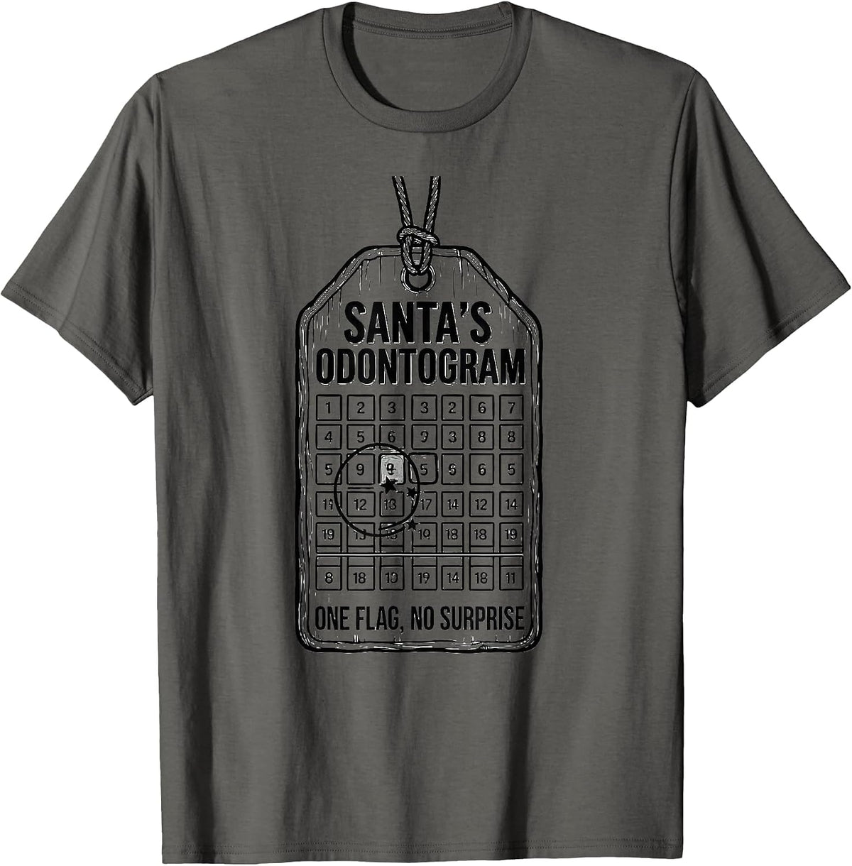 Santa's Odontogram: One Flag, No Surprise Dental Humor T-Shirt - Asphalt Grey
