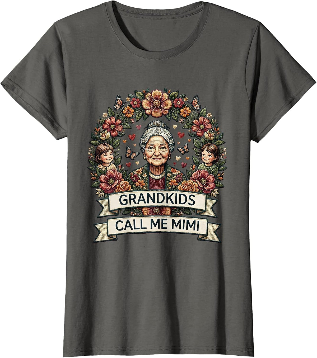 Women's Grandkids Call Me Mimi Grandmother Design T-Shirt - Asphalt Grey
