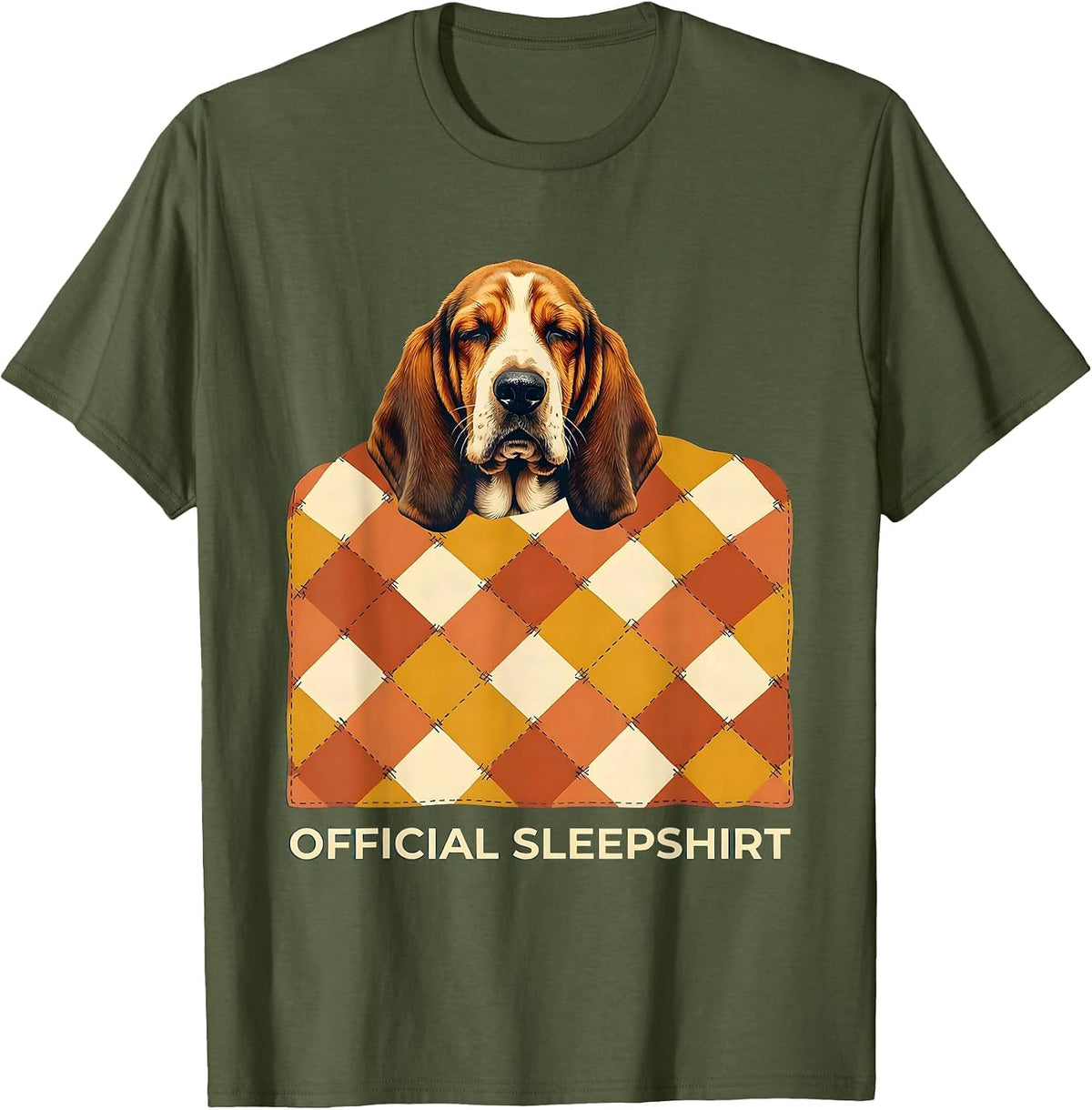 Men's Official Sleepshirt Basset Hound Funny Animal Lover Pajama T-Shirt - Olive Green