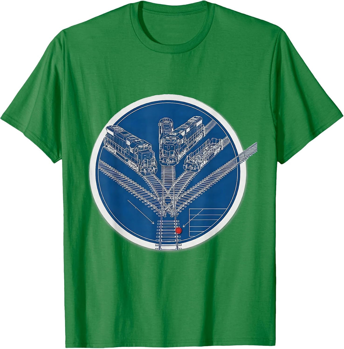 Men's Blueprint Rail Yard Model Railroad Enthusiast Humor T-Shirt - Kelly Green