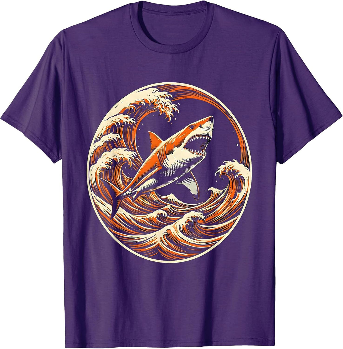 Men's Aggressive Shark Cutting Through Ocean Waves T-Shirt - Purple