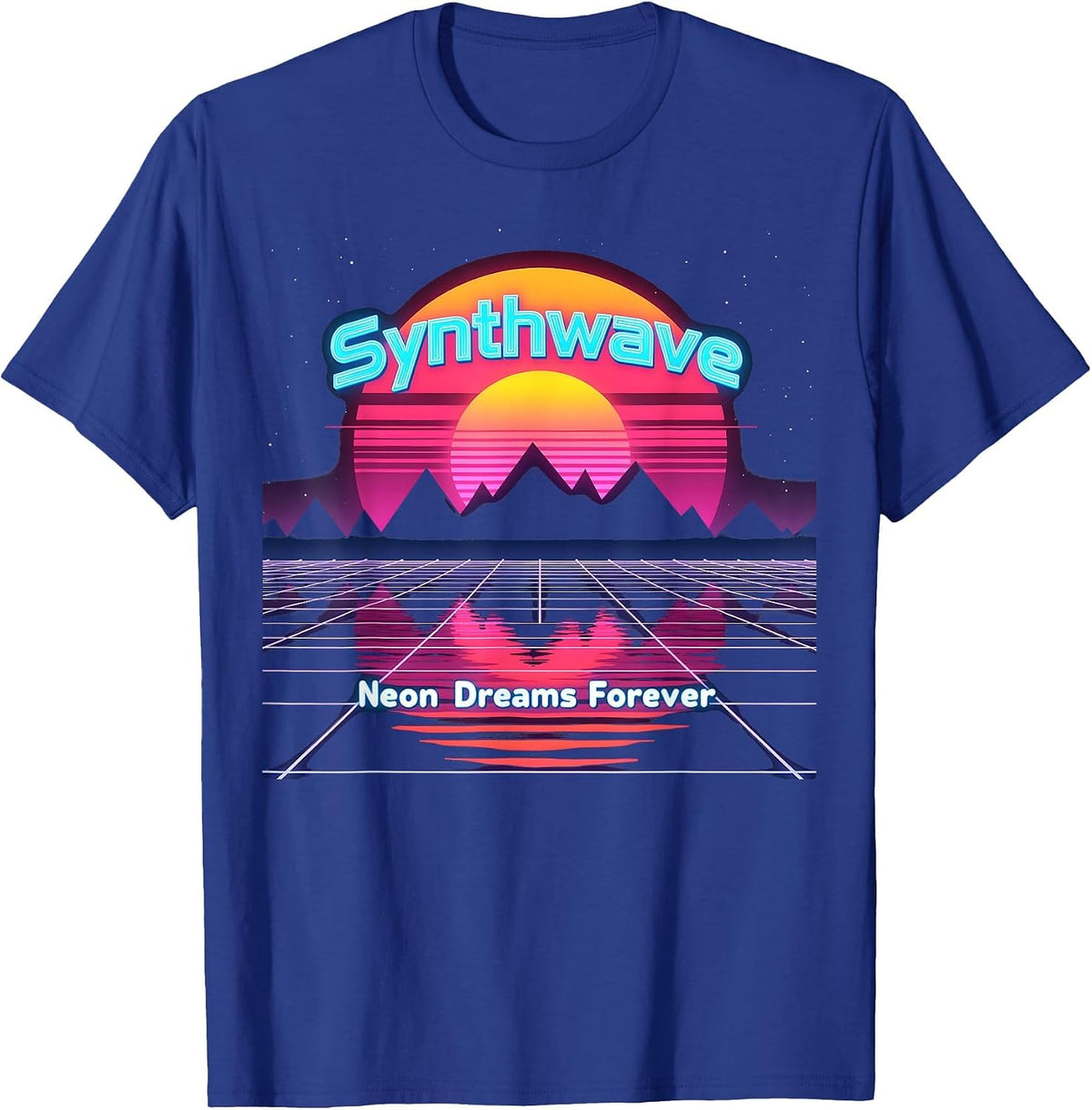 80s Synthwave Sunset Neon Dreams Forever Retro T-Shirt - Royal Blue