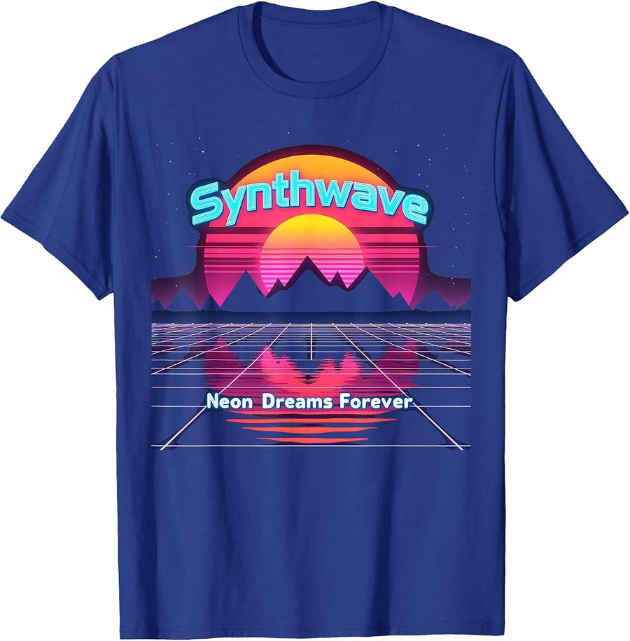 80s Synthwave Sunset Neon Dreams Forever Retro T-Shirt - Royal Blue