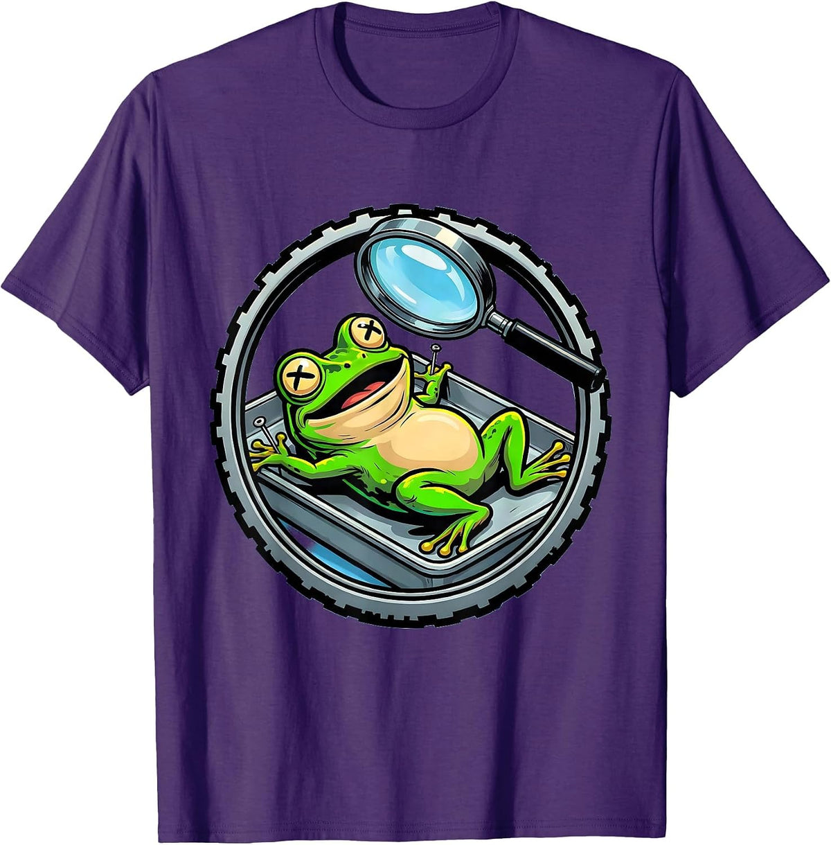 Men's Frog Dissection Tray Magnifier Science Art T-Shirt - Purple
