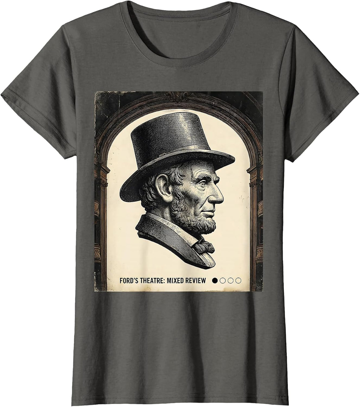 Women's Ford's Theatre: Mixed Review Vintage Abraham Lincoln T-Shirt - Asphalt Grey