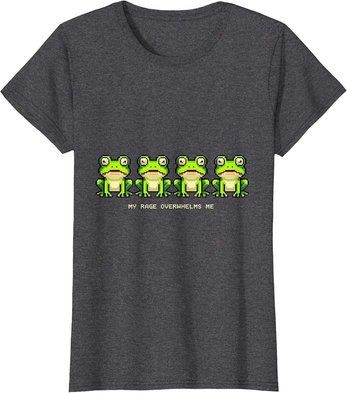 Women's My Rage Overwhelms Me Pixel Art Funny Frog Meme Humor T-Shirt - Dark Heather Grey