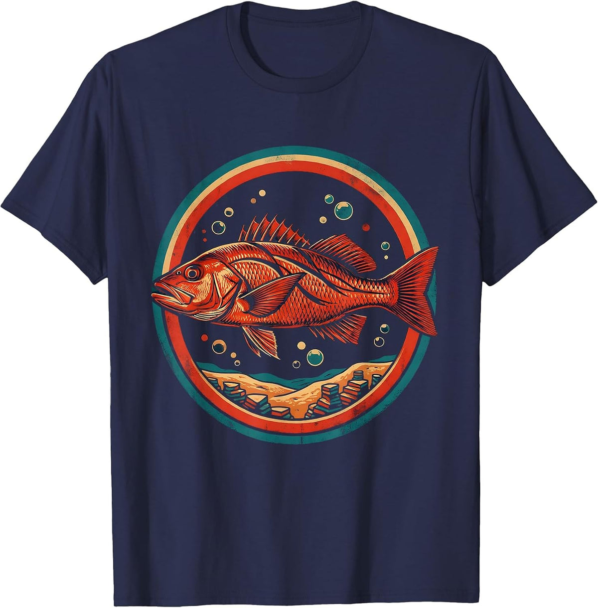 Gulf of Mexico Red Snapper Underwater Illustration T-Shirt - Navy Blue