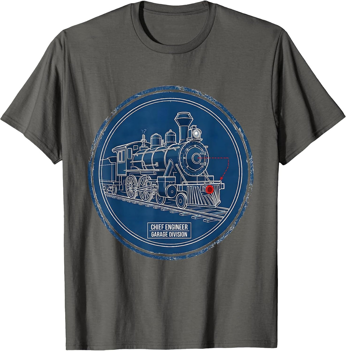 Men's Chief Engineer Garage Division Vintage Steam Train T-Shirt - Asphalt Grey