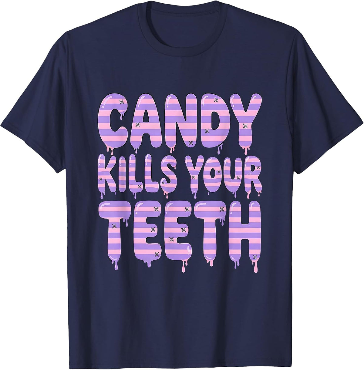 Men's Candy Kills Your Teeth Halloween Dental Design T-Shirt - Navy Blue