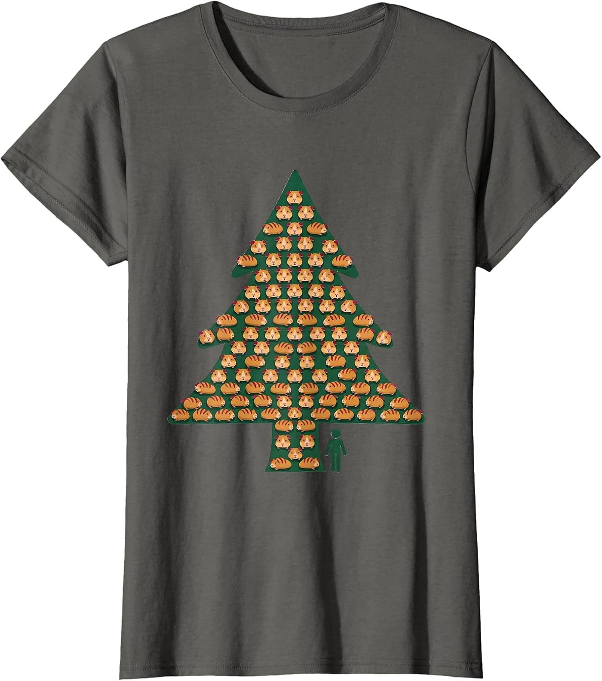 Women's Guinea Pig Christmas Tree Holiday Pet Lover Humor T-Shirt - Asphalt Grey