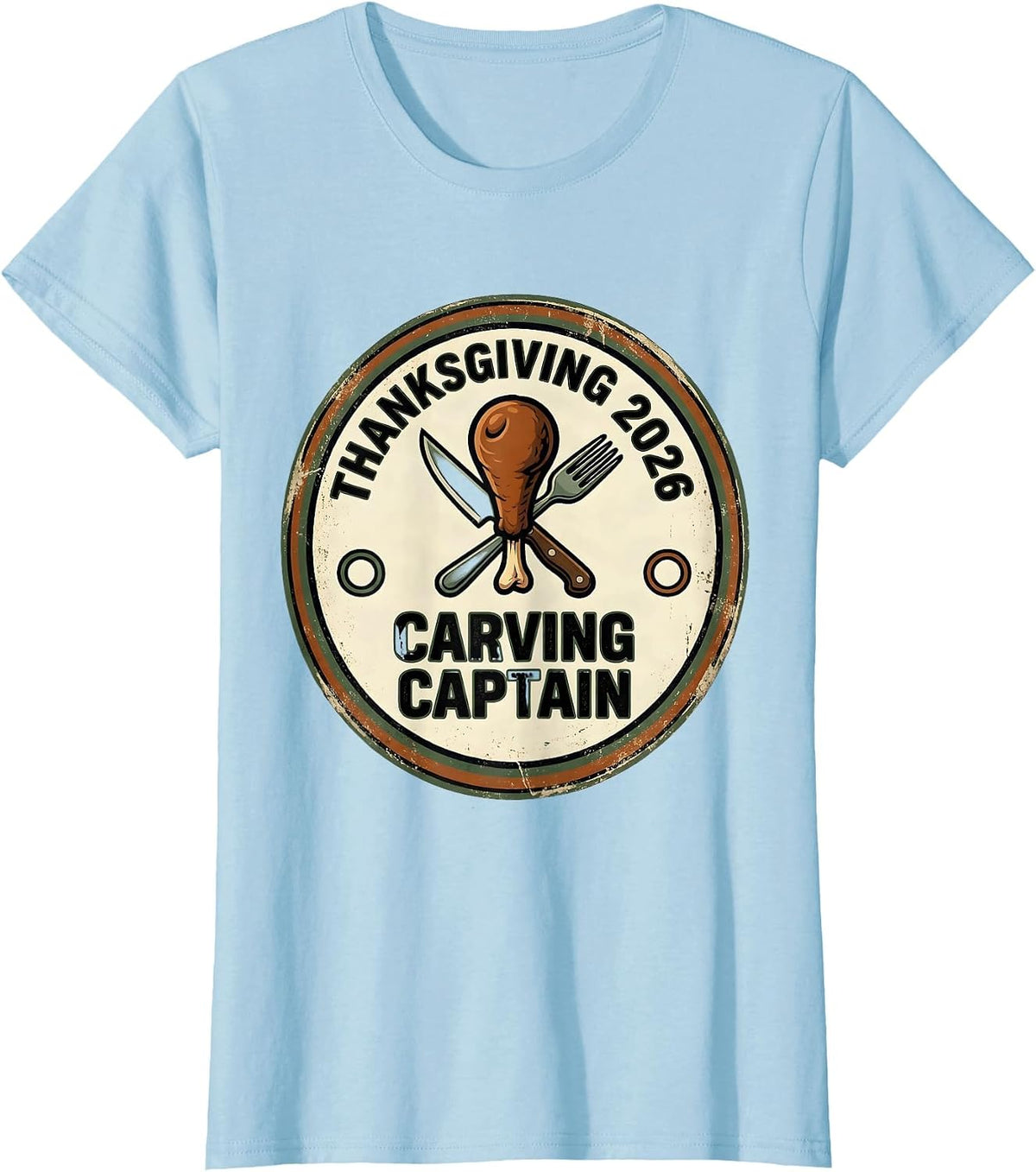 Women's Thanksgiving 2026 Carving Captain Vintage Family Crew T-Shirt - Baby Blue