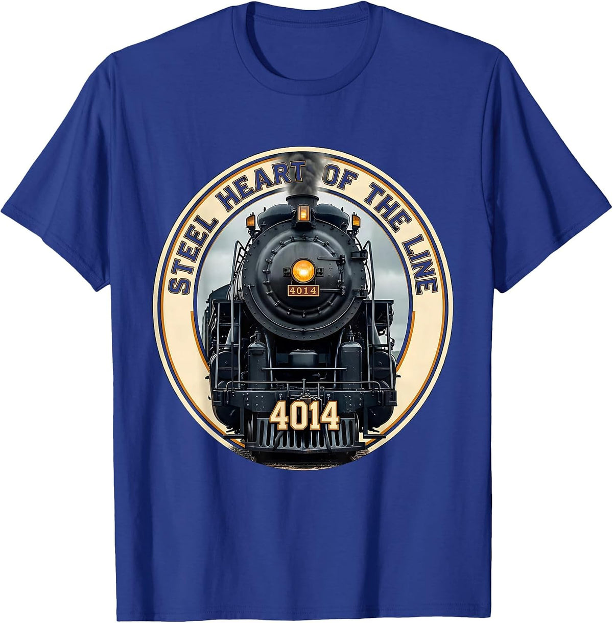 Men's Steel Heart Of The Line Vintage Steam Locomotive Railroad T-Shirt - Royal Blue