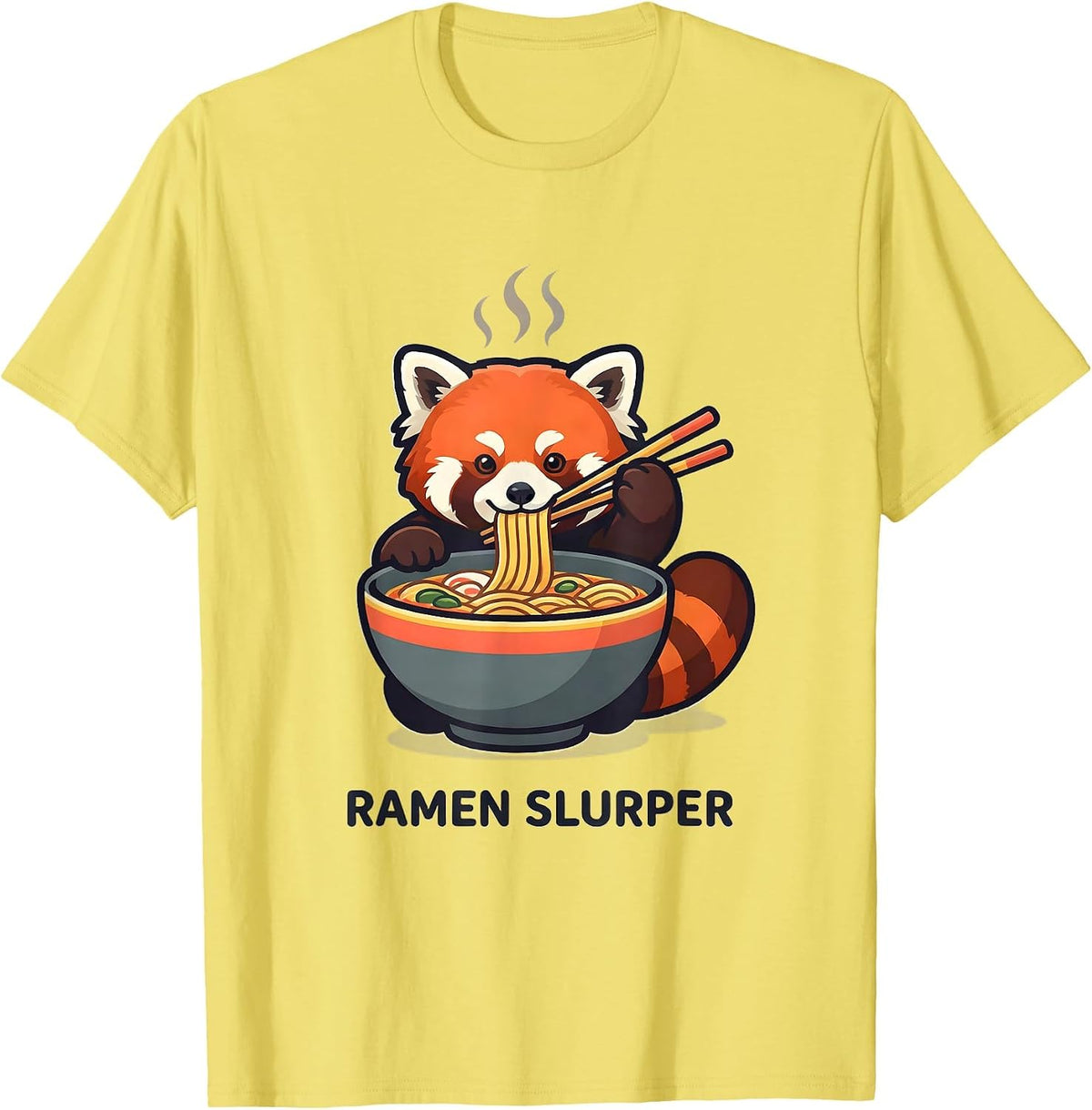 Men's Ramen Slurper Cute Red Panda Kawaii Anime Animal Food Lover T-Shirt - Lemon Yellow