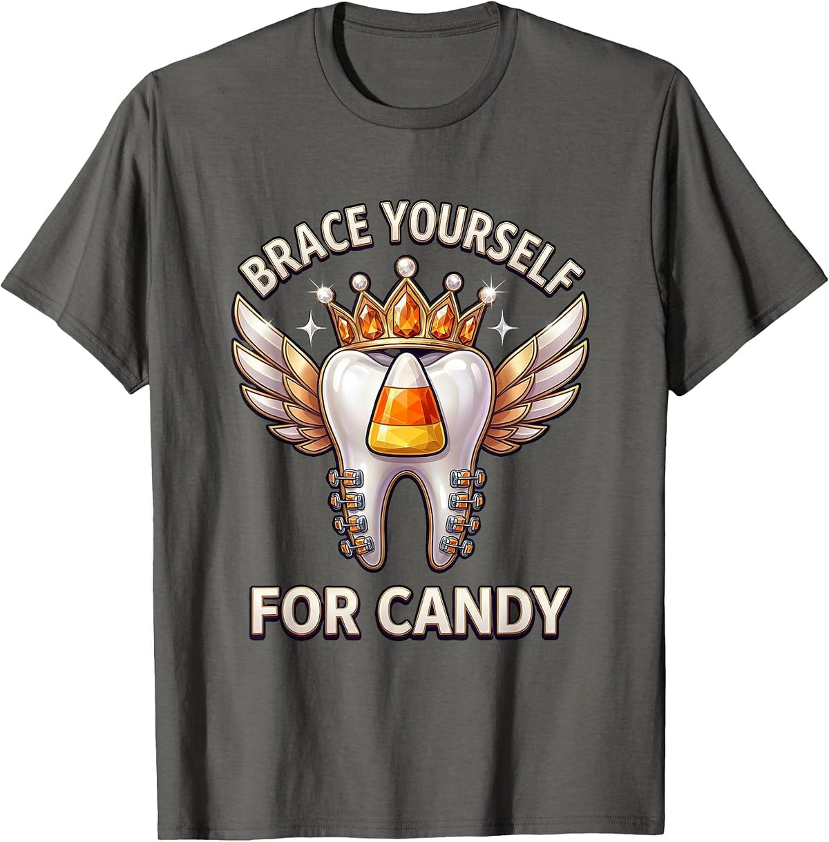 Men's Brace Yourself For Candy Halloween Dental Design T-Shirt - Asphalt Grey